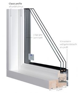1 Fags sidehængt Dannebrog vindue i palæstil – fyrretræ, mahogni eller træ/alu