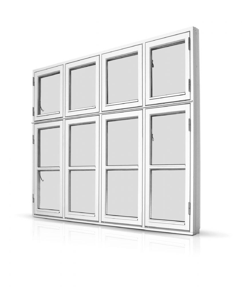 4 Fags sidehængt Dannebrog vindue – fyrretræ, mahogni eller vedligeholdelsesfrit træ/alu