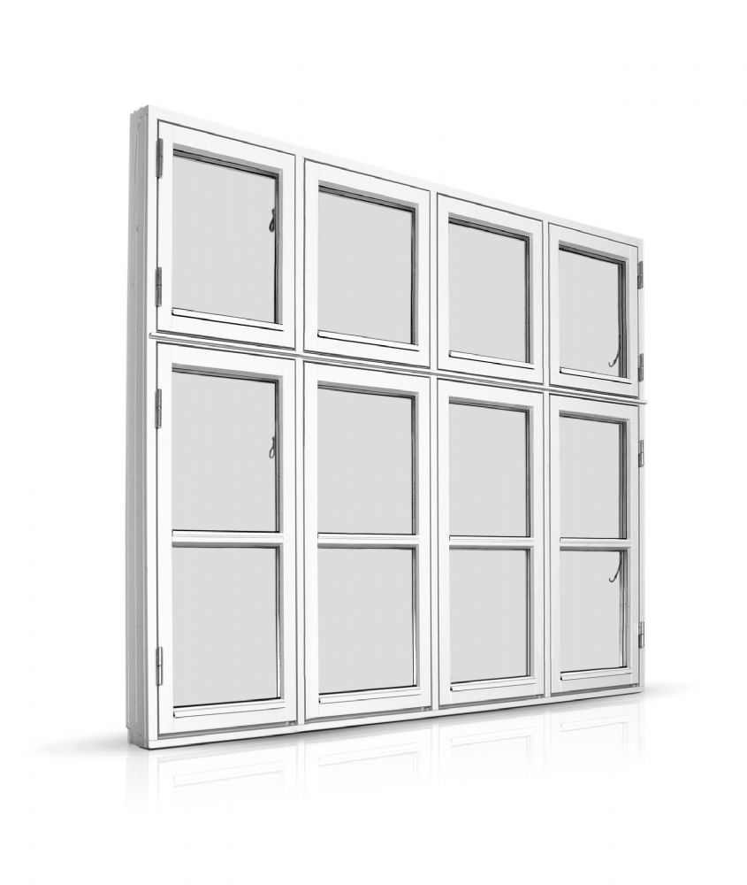 4 Fags sidehængt Dannebrog vindue – fyrretræ, mahogni eller vedligeholdelsesfrit træ/alu